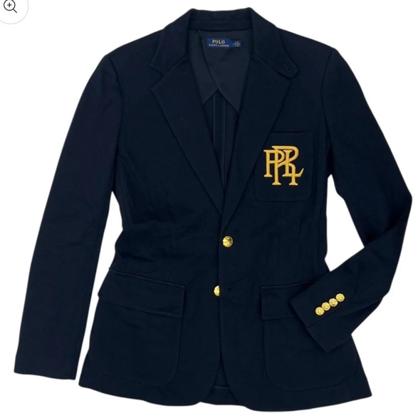 Ralph Lauren Polo Women's Navy Blue Single Breasted Blazer Gold PRL Crest Size 8 - Picture 2 of 15